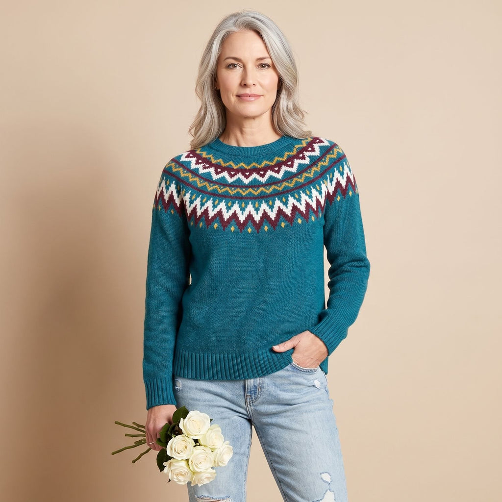 Women's Fair Isle Crew-Neck Long-Sleeve Knit Sweater