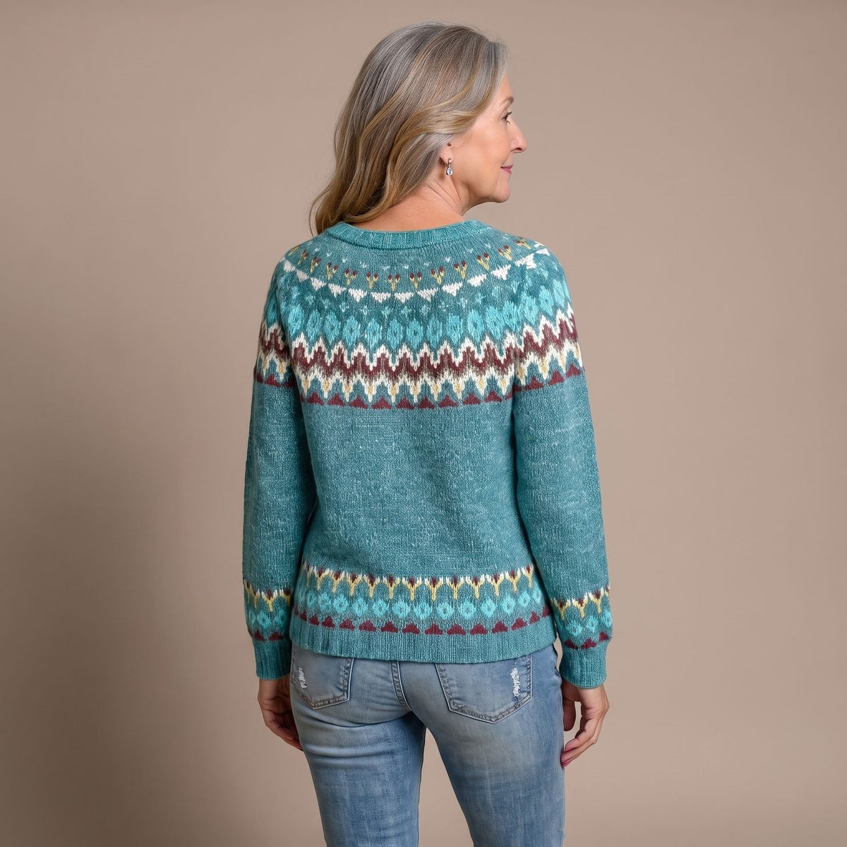Women's Fair Isle Crew-Neck Long-Sleeve Knit Sweater