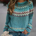 Women's Fair Isle Knit Crew-Neck Long-Sleeve Sweater - Blue