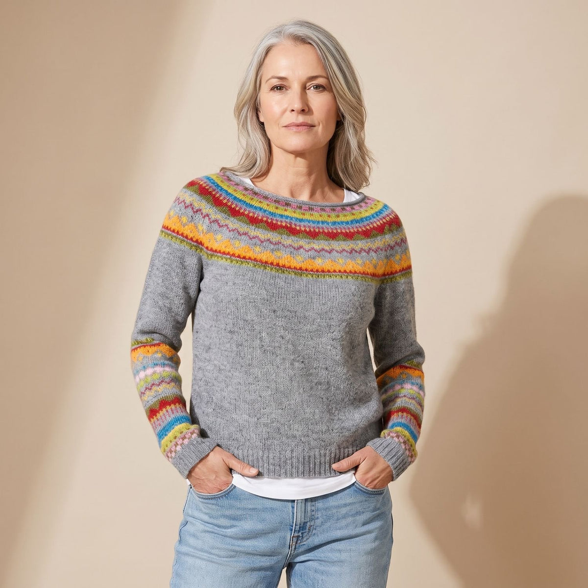 Women's Fair Isle Knit Long-Sleeve Pullover Sweater