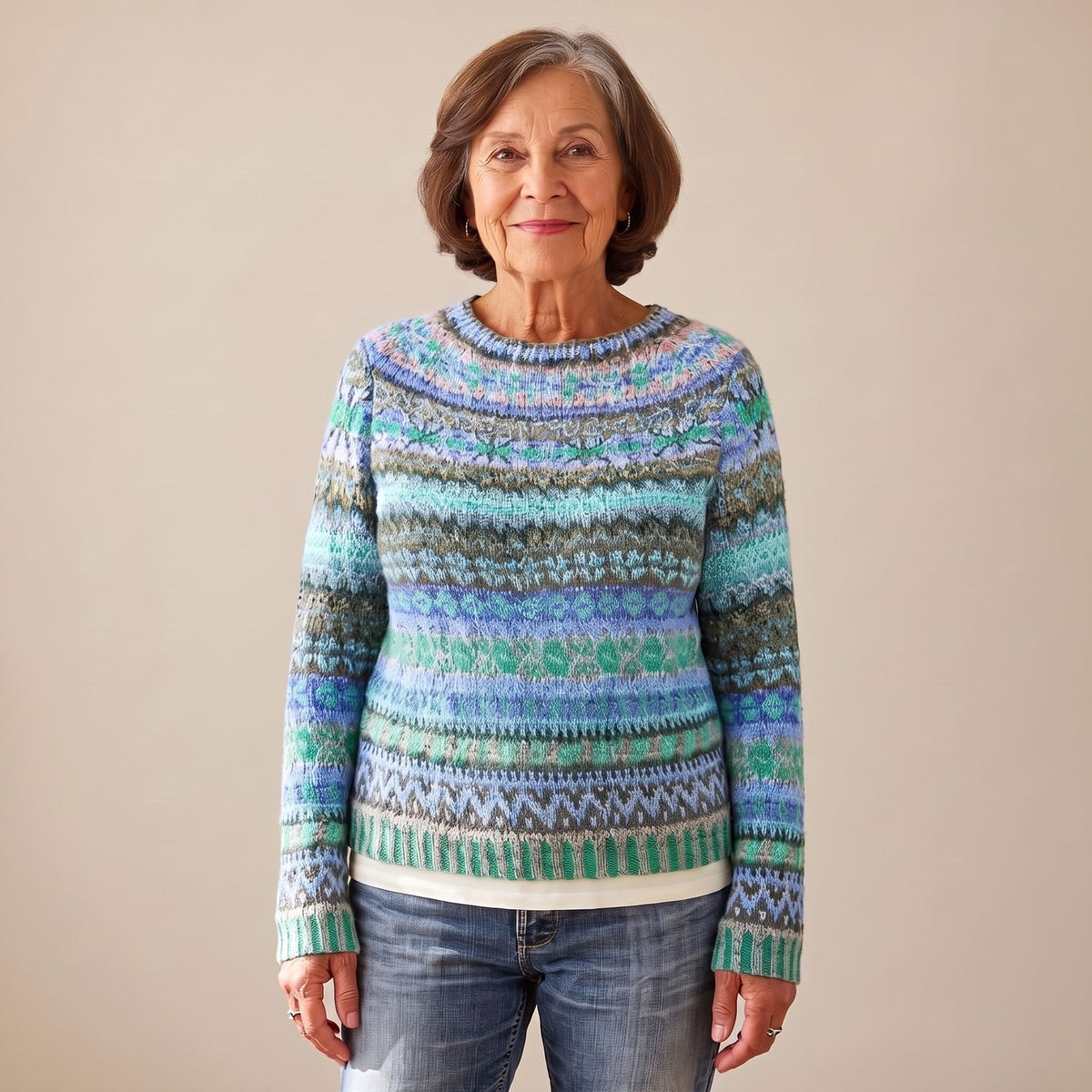 Women's Fair Isle Pullover Long-Sleeve Striped Knit Sweater