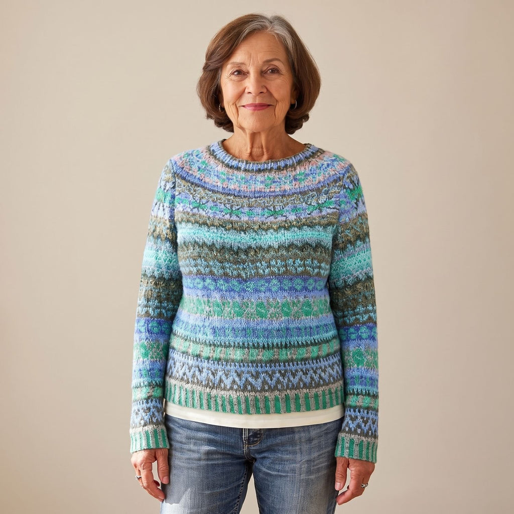 Women's Fair Isle Pullover Long-Sleeve Striped Knit Sweater