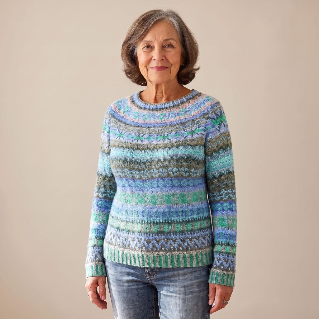 Women's Fair Isle Pullover Long-Sleeve Striped Knit Sweater
