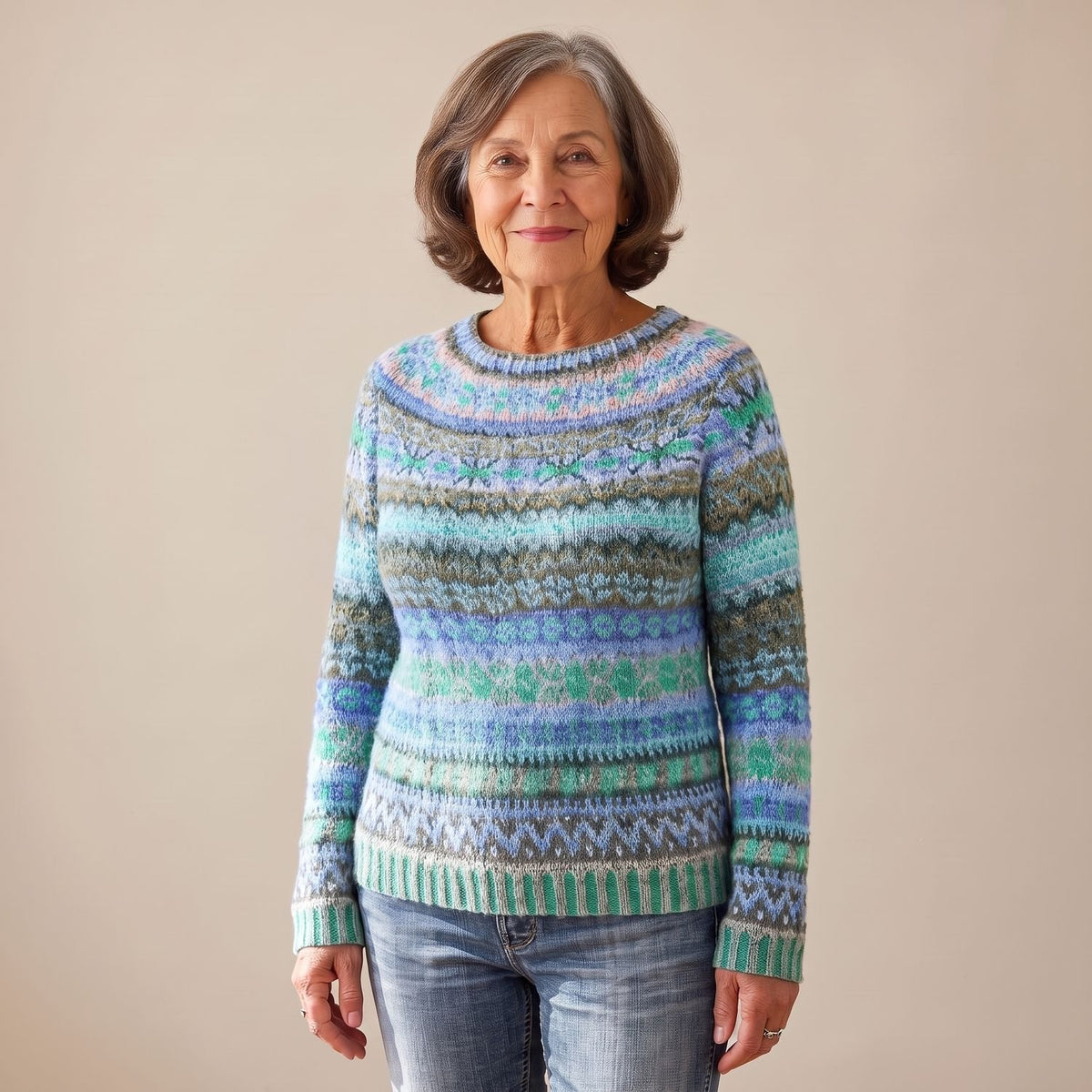 Women's Fair Isle Pullover Long-Sleeve Striped Knit Sweater