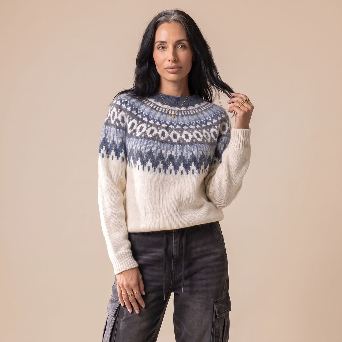 Women's Fair Isle Sweater Nordic Knit Crew Neck Pullover