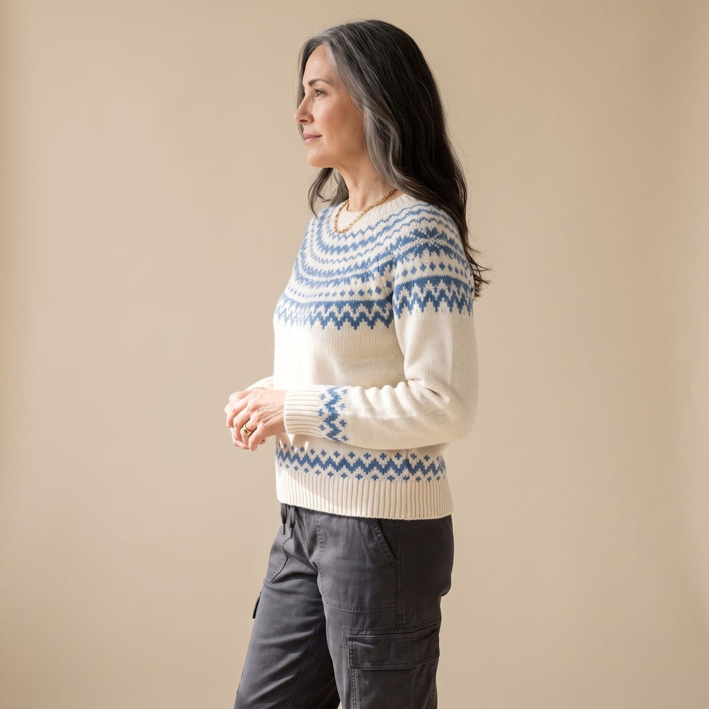 Women's Fair Isle Sweater Nordic Knit Crew Neck Pullover