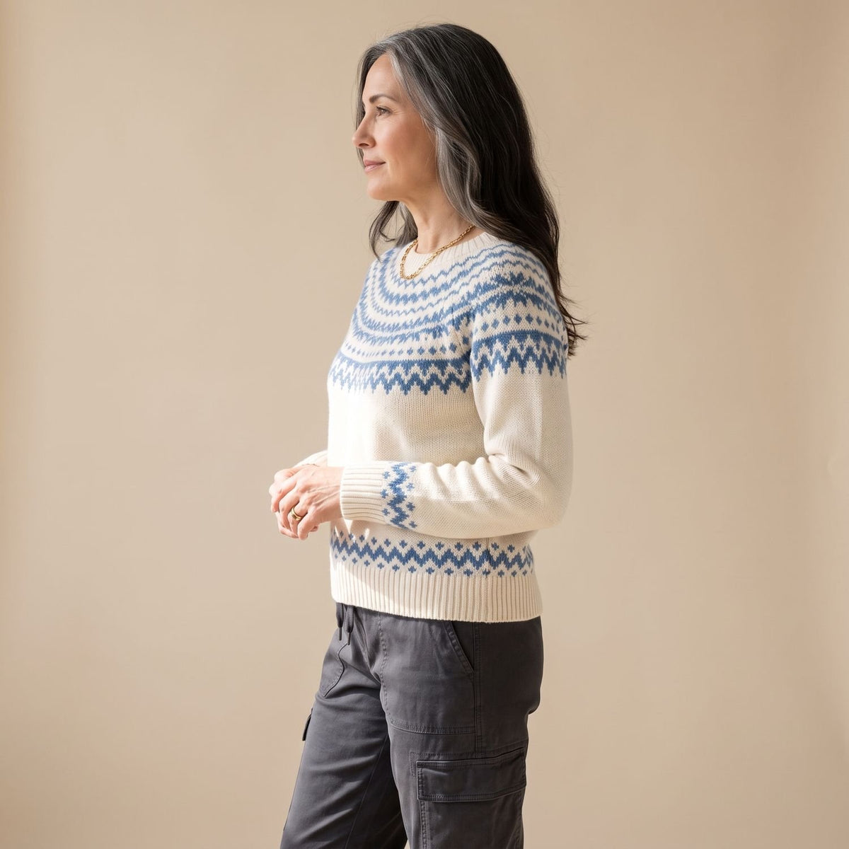 Women's Fair Isle Sweater Nordic Knit Crew Neck Pullover