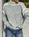 Women's Fair Isle Turtleneck Relaxed-Fit Knit Sweater - Gray