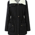 Women's Faux-Fur Collar Drawstring Waist Winter Parka - Black