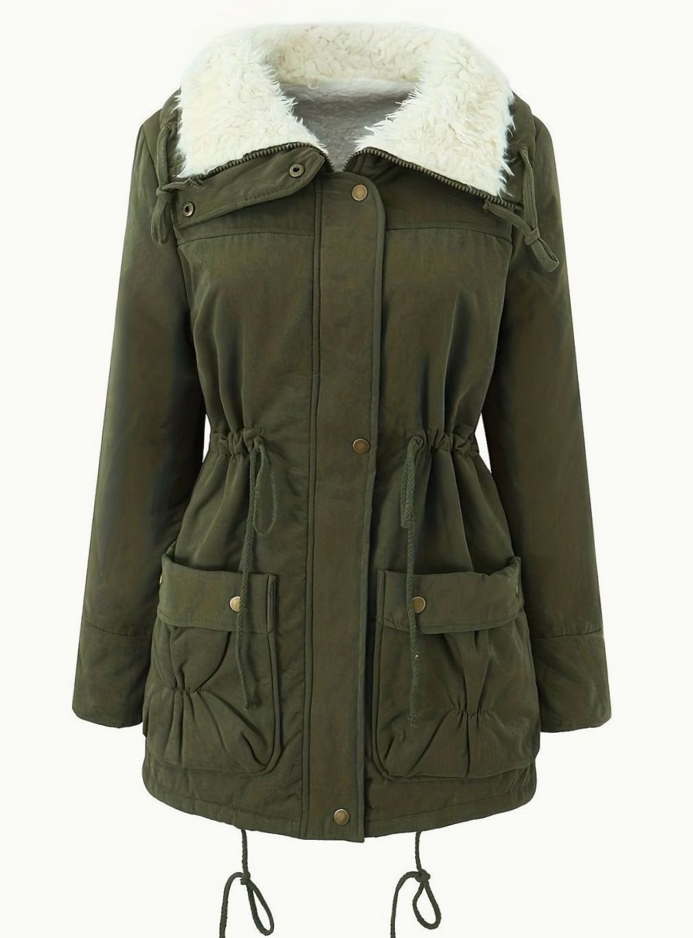 Women's Faux-Fur Collar Drawstring Waist Winter Parka