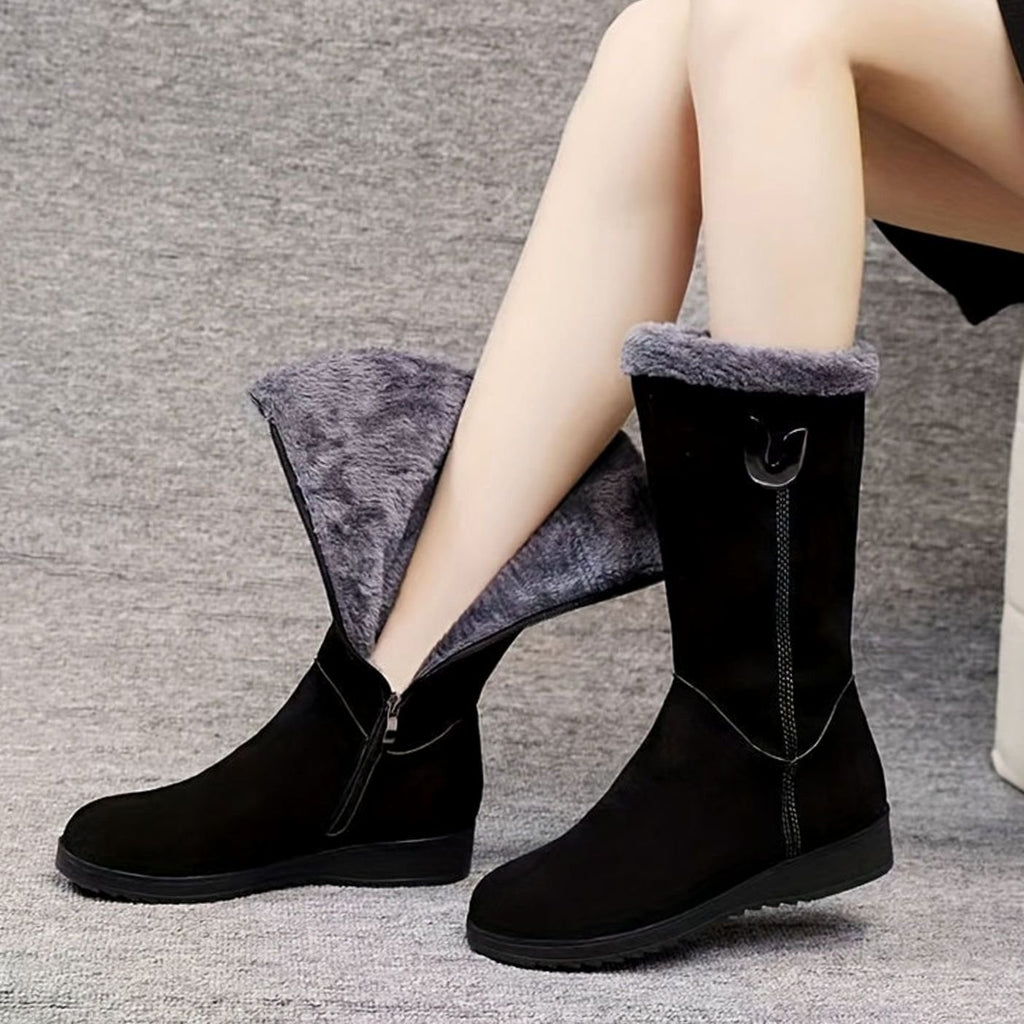 Women's Faux-Fur Cuffed Slip-On Mid-Calf Winter Snow Boots