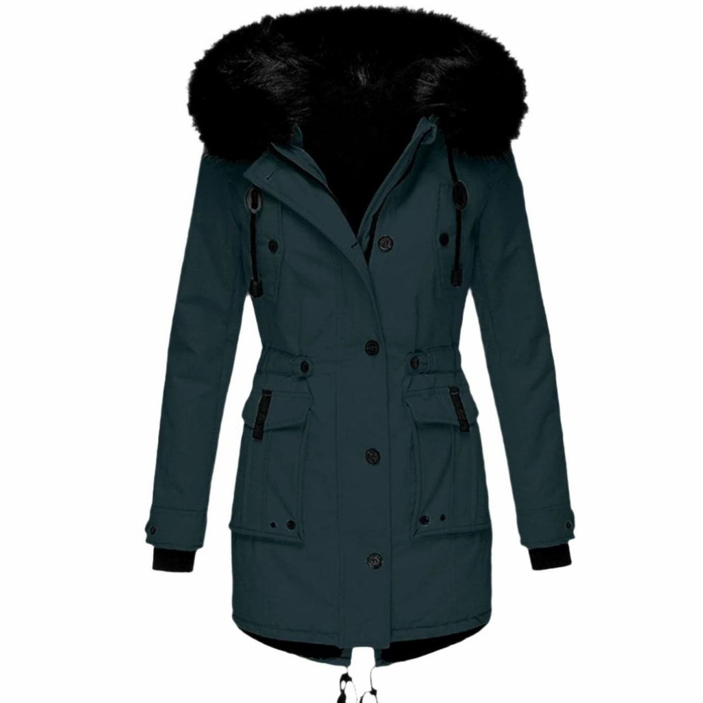 Women's Faux Fur Hood Belted Parka Winter Coat