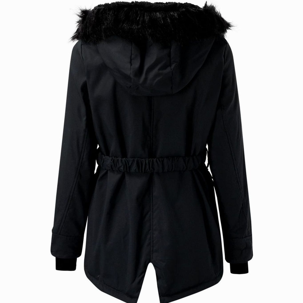 Women's Faux Fur Hood Belted Parka Winter Coat