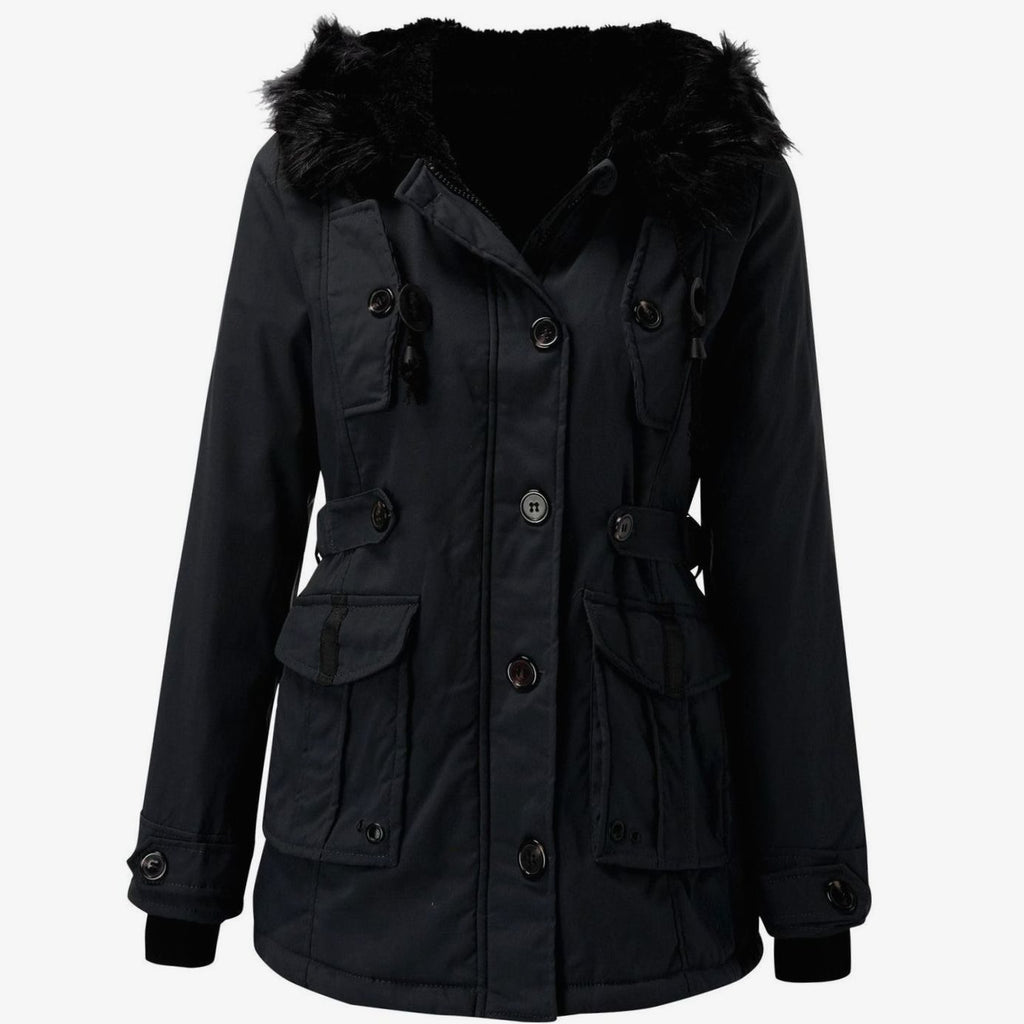Women's Faux Fur Hood Belted Parka Winter Coat