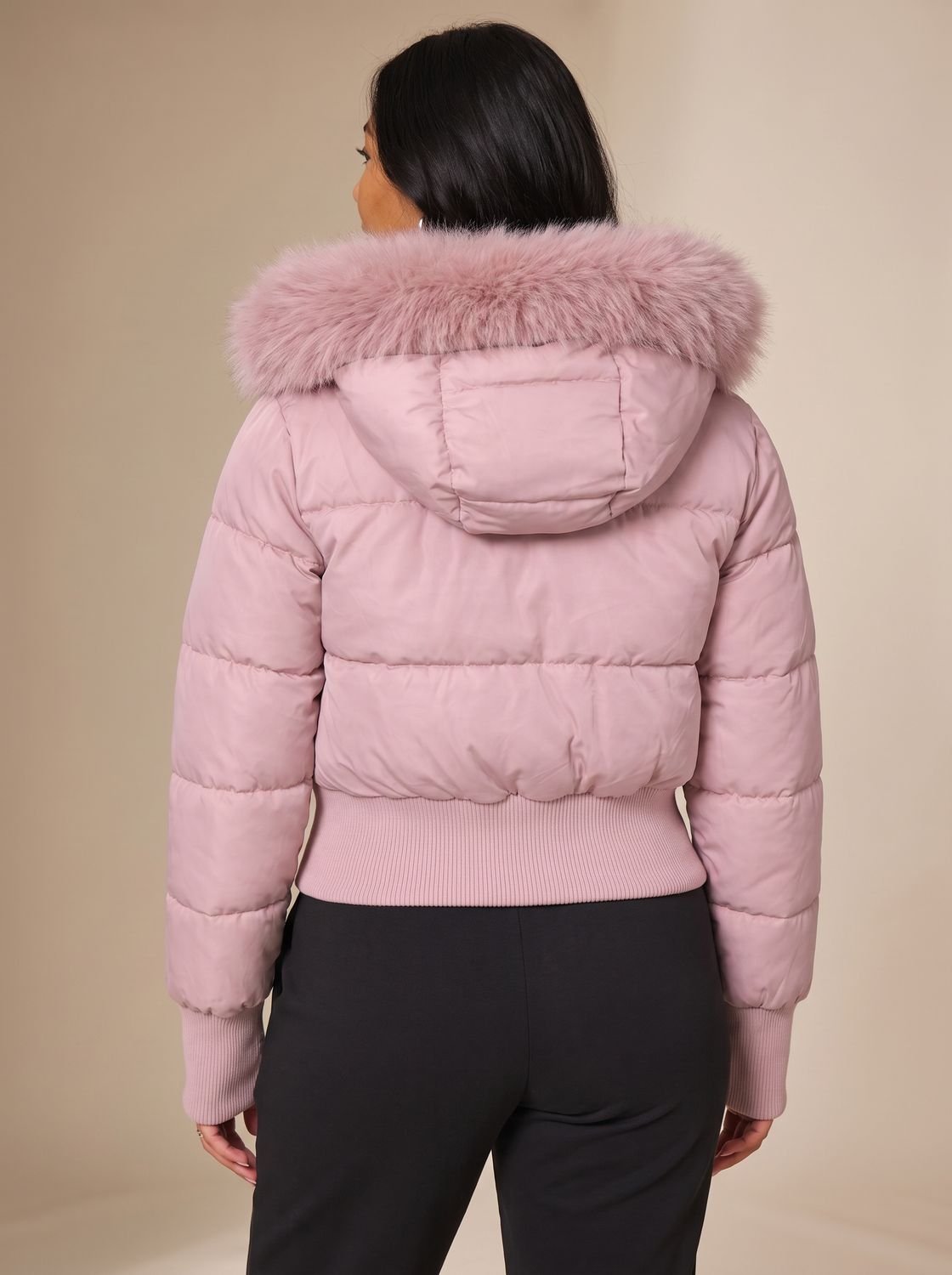 Women's Faux Fur Hooded Fitted Puffer Jacket