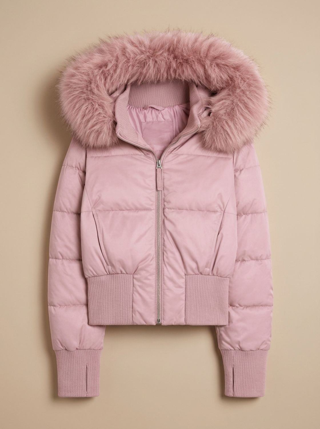 Women's Faux Fur Hooded Fitted Puffer Jacket