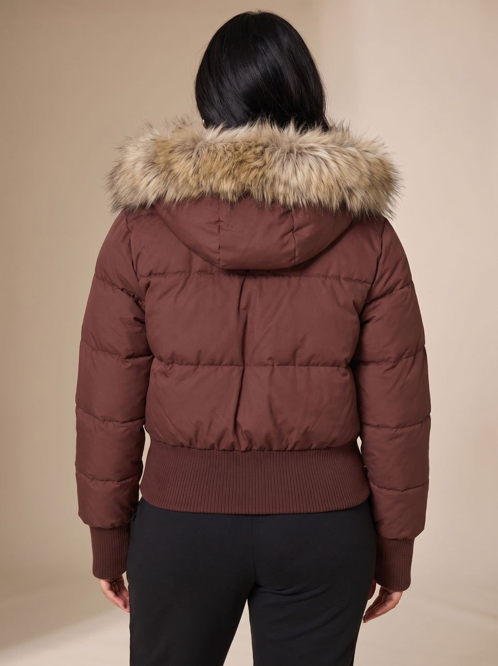 Women's Faux Fur Hooded Fitted Puffer Jacket