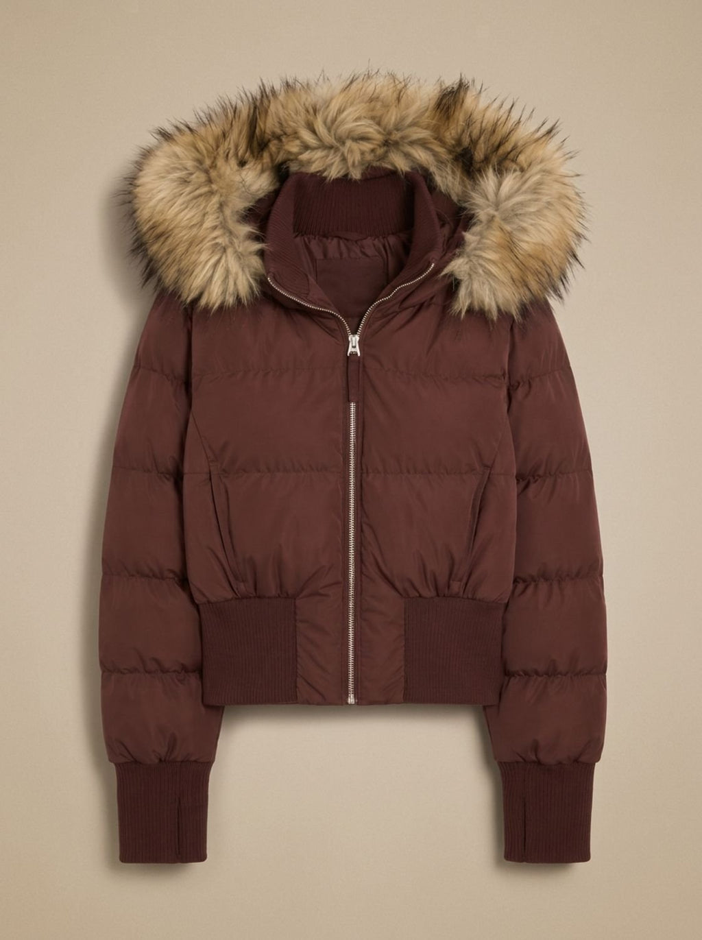 Women's Faux Fur Hooded Fitted Puffer Jacket