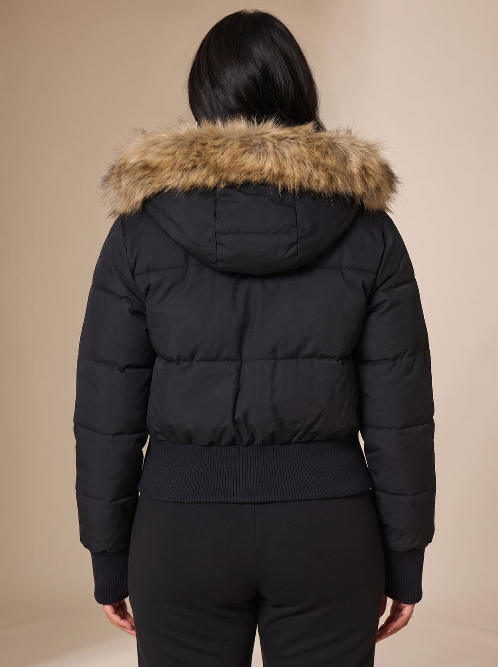 Women's Faux Fur Hooded Fitted Puffer Jacket