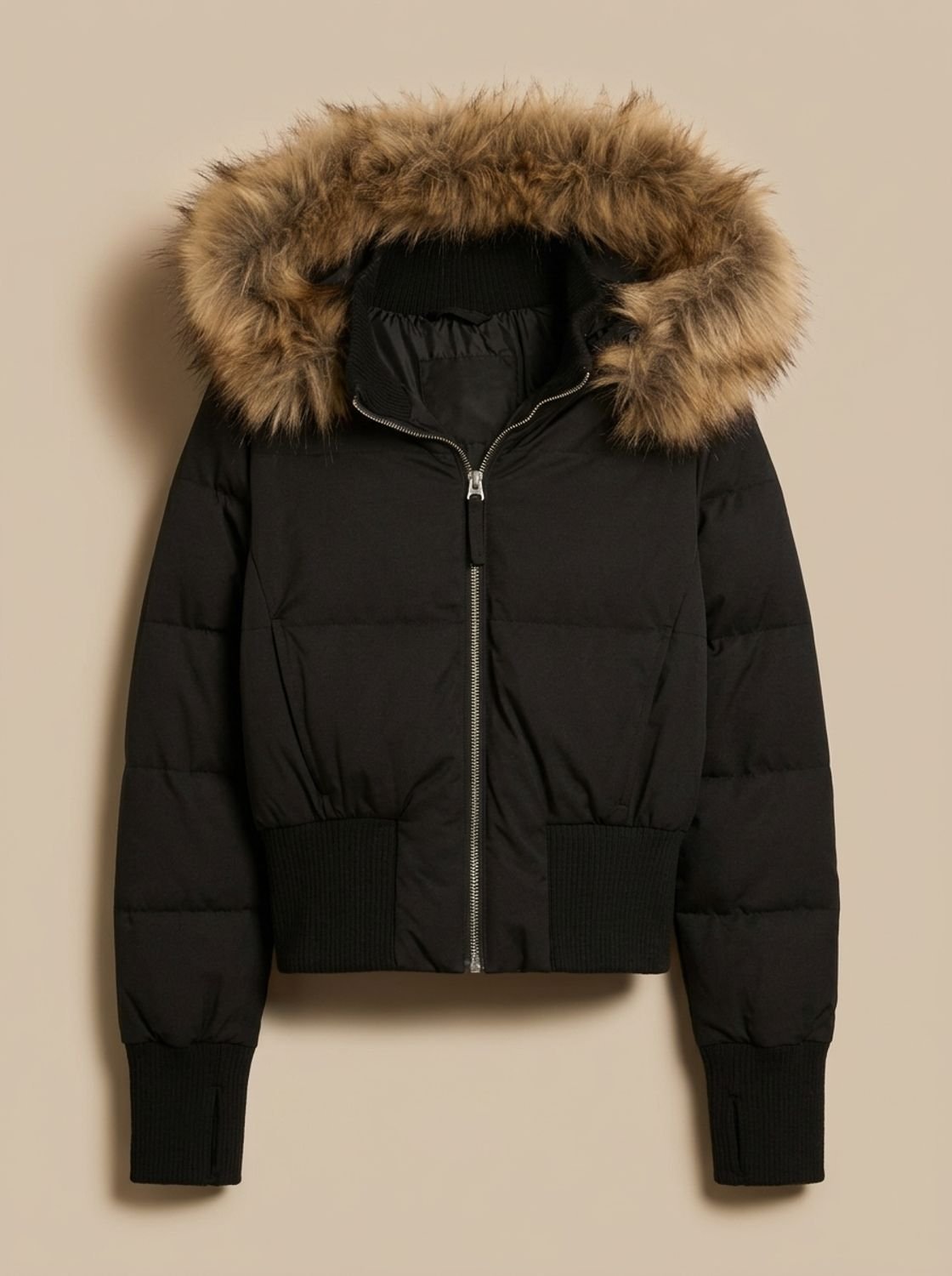 Women's Faux Fur Hooded Fitted Puffer Jacket