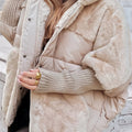Women's Faux Fur Quilted Plush Hooded Winter Coat - Beige