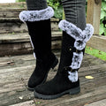 Women's Faux-Fur Trim Buckle Suede Knee High Boots - Black