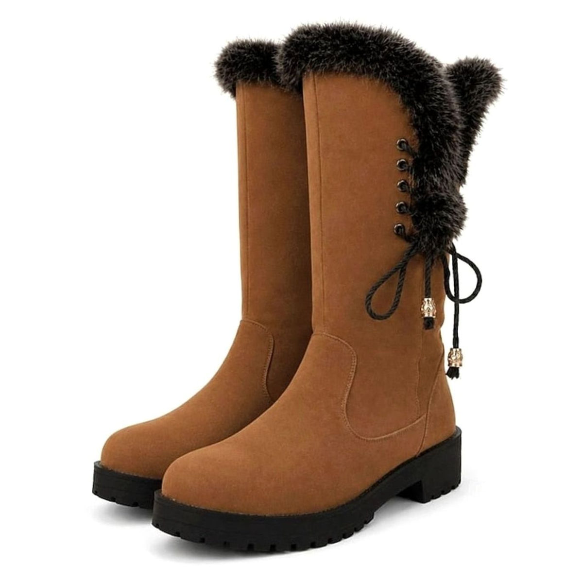 Women's Faux Fur-Trimmed Knee-High Suede Snow Boots