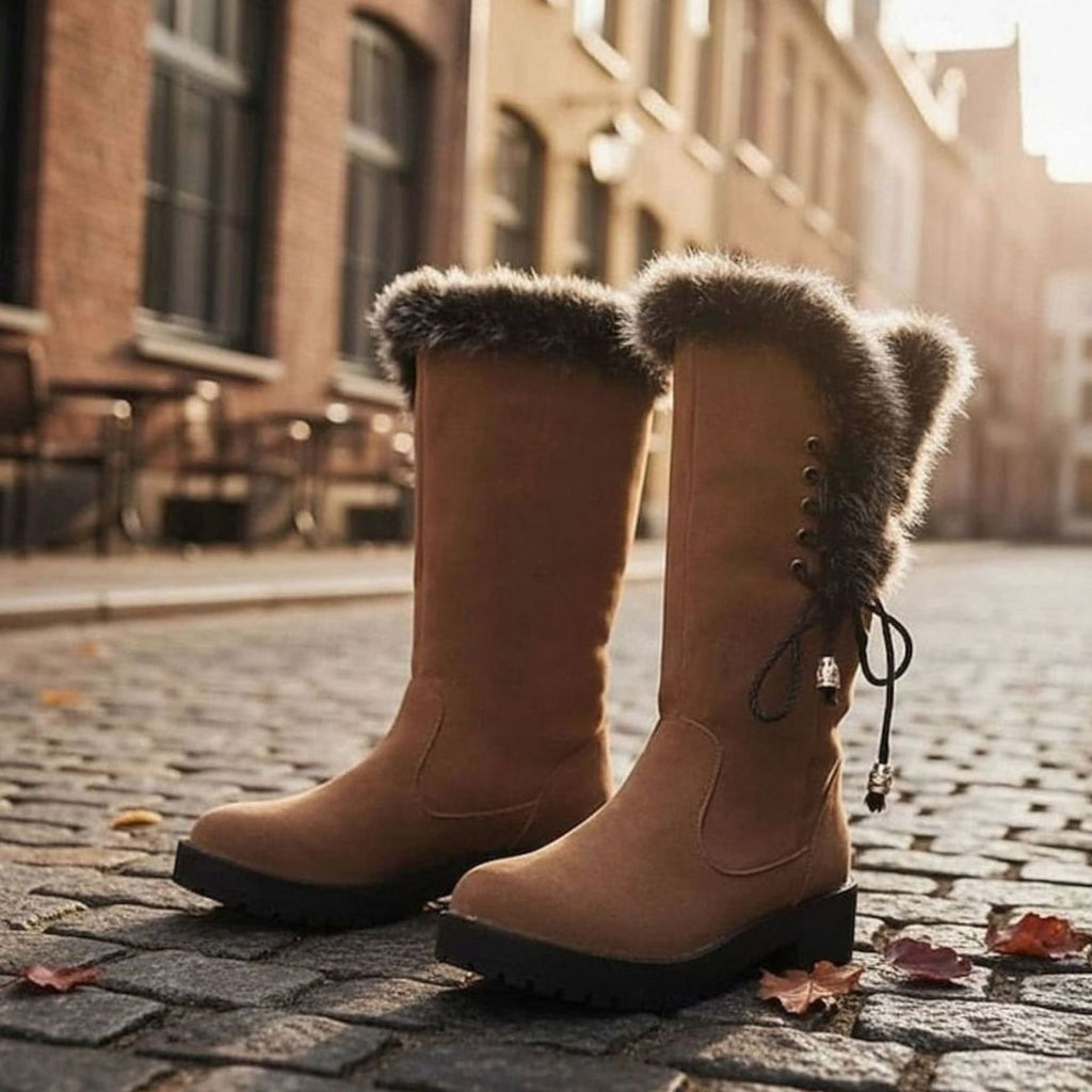 Women's Faux Fur-Trimmed Knee-High Suede Snow Boots