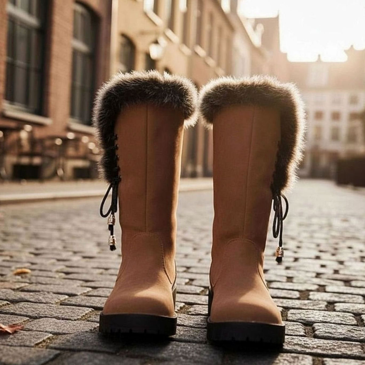 Women's Faux Fur-Trimmed Knee-High Suede Snow Boots