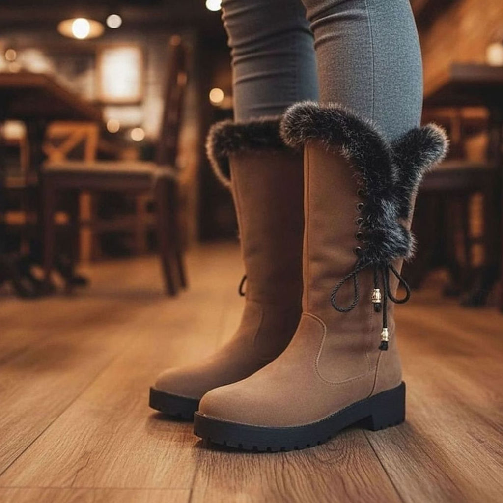 Women's Faux Fur-Trimmed Knee-High Suede Snow Boots