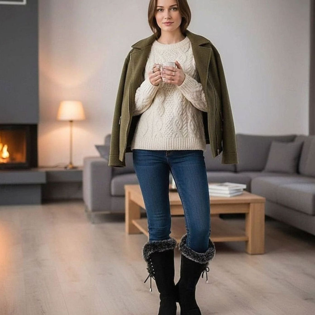 Women's Faux Fur-Trimmed Knee-High Suede Snow Boots