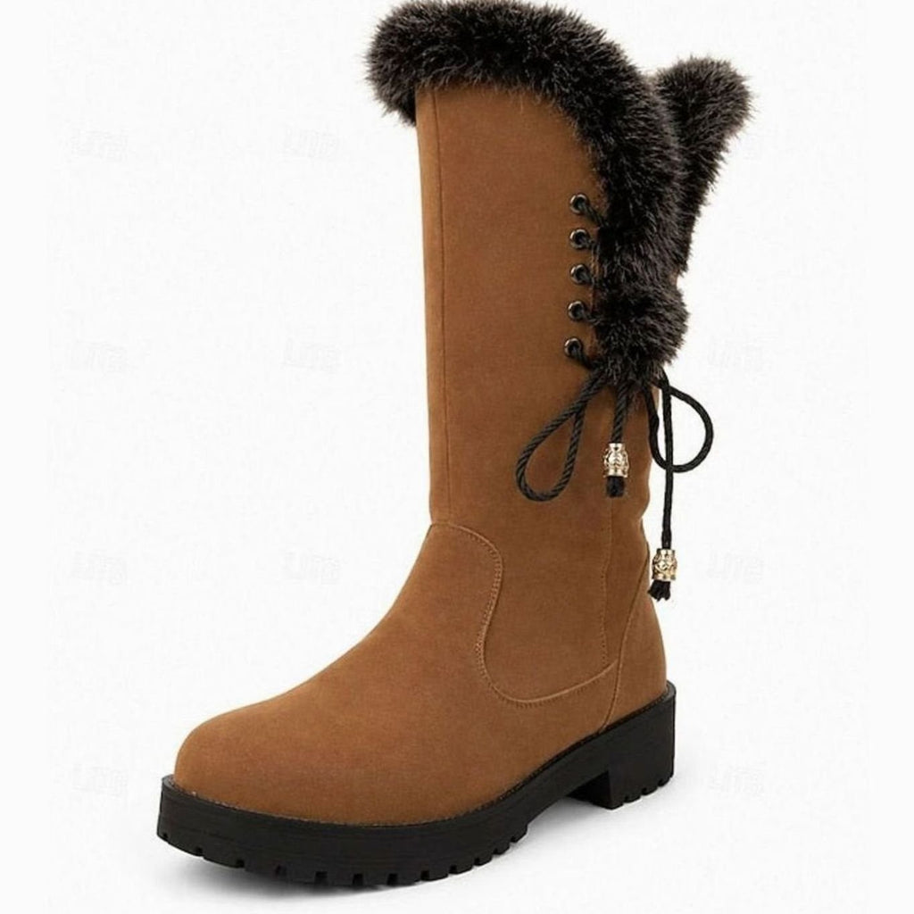 Women's Faux Fur-Trimmed Knee-High Suede Snow Boots