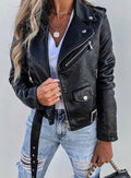 Women's Faux Leather Asymmetric Zip Moto Jacket - Black