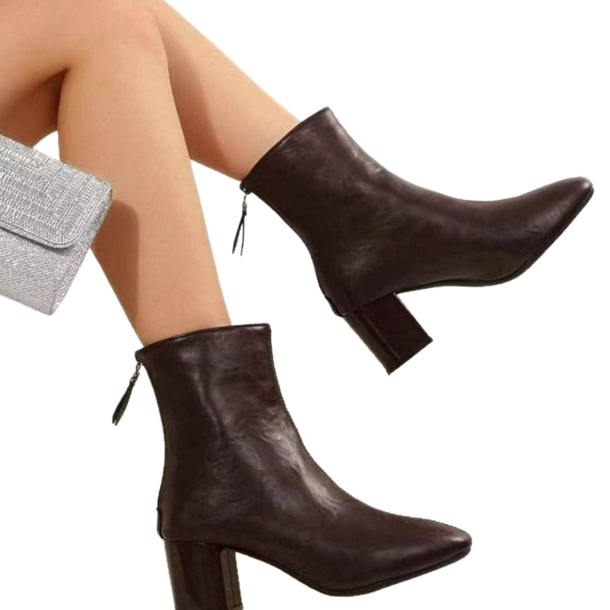 Women's Faux Leather Block-Heel Zip-Up Ankle Boots