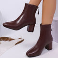 Women's Faux Leather Block-Heel Zip-Up Ankle Boots - Brown