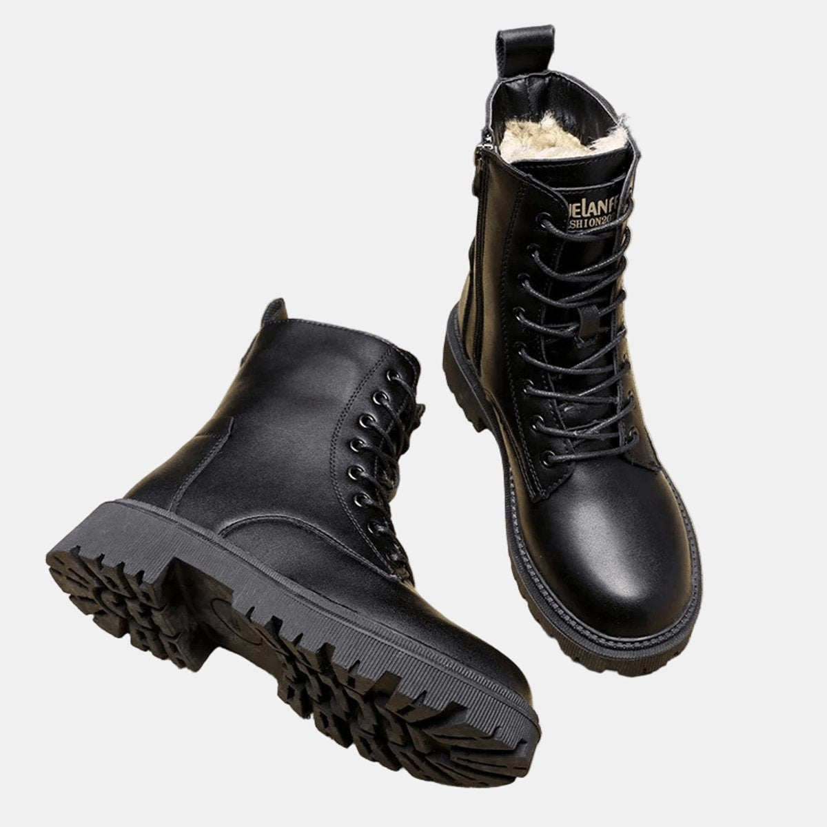 Women's Faux Leather Fleece-Lined Lace-Up Combat Ankle Boots