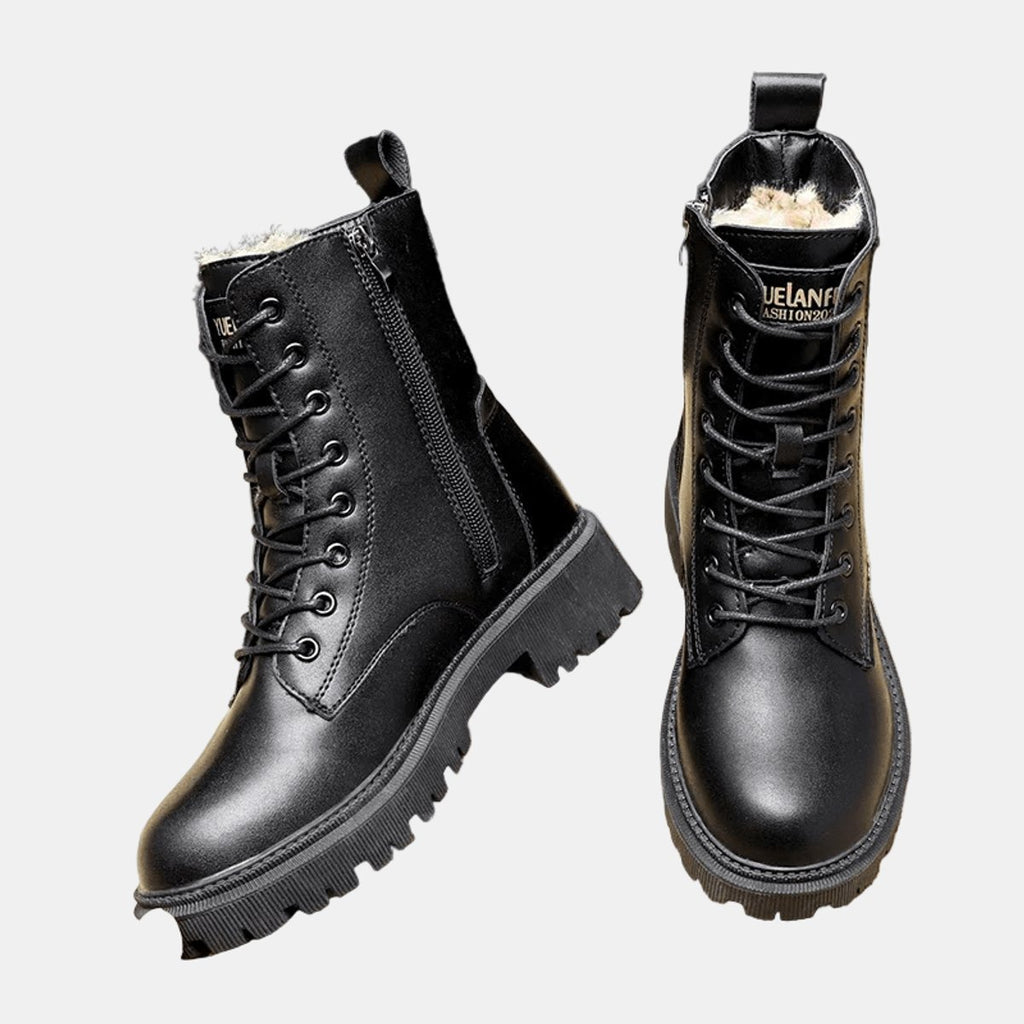 Women's Faux Leather Fleece-Lined Lace-Up Combat Ankle Boots