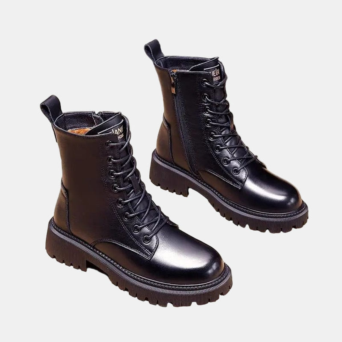 Women's Faux Leather Fleece-Lined Lace-Up Combat Ankle Boots