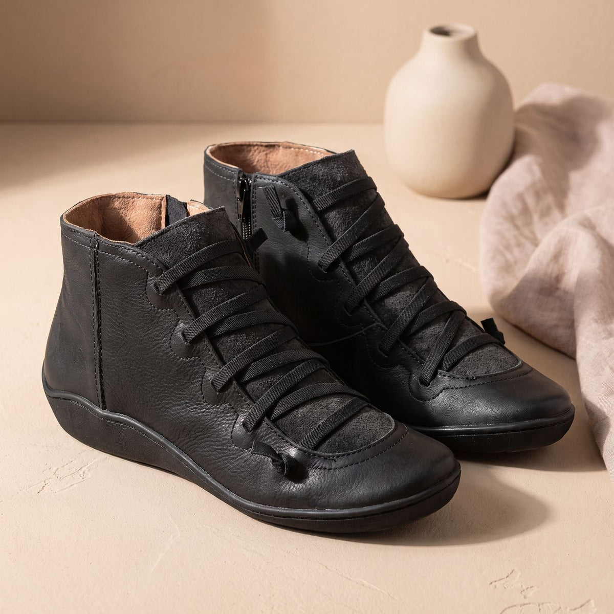 Women's Faux Leather Lace-Up Side-Zip Ankle Boots