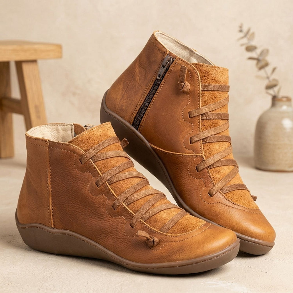 Women's Faux Leather Lace-Up Side-Zip Ankle Boots