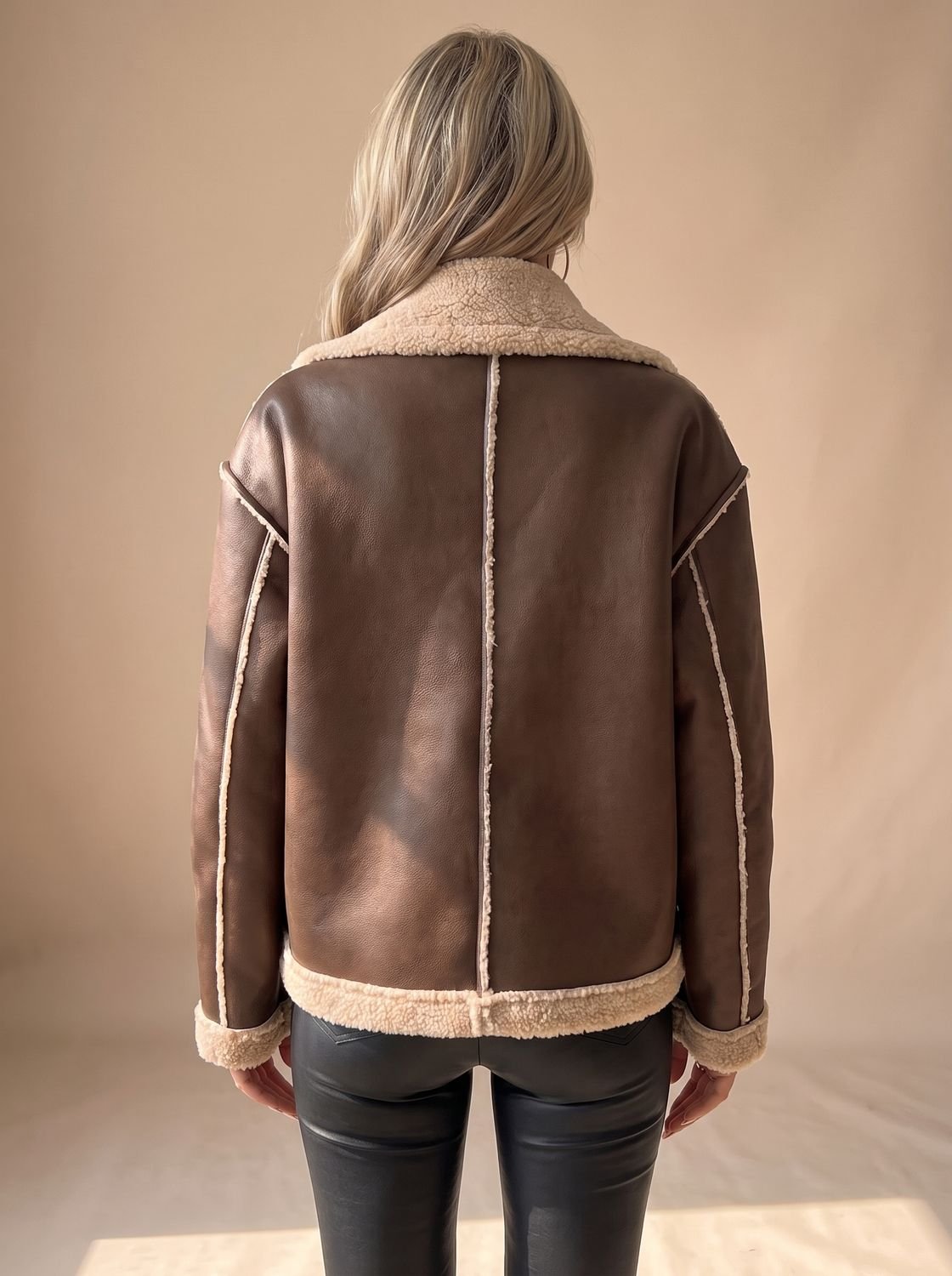 Women's Faux Leather Sherpa-Lined Button-Front Aviator Jacket