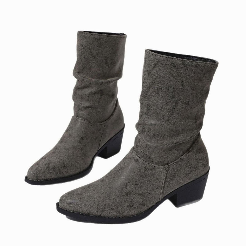Women's Faux Leather Slouch Block Heel Mid-Calf Boots