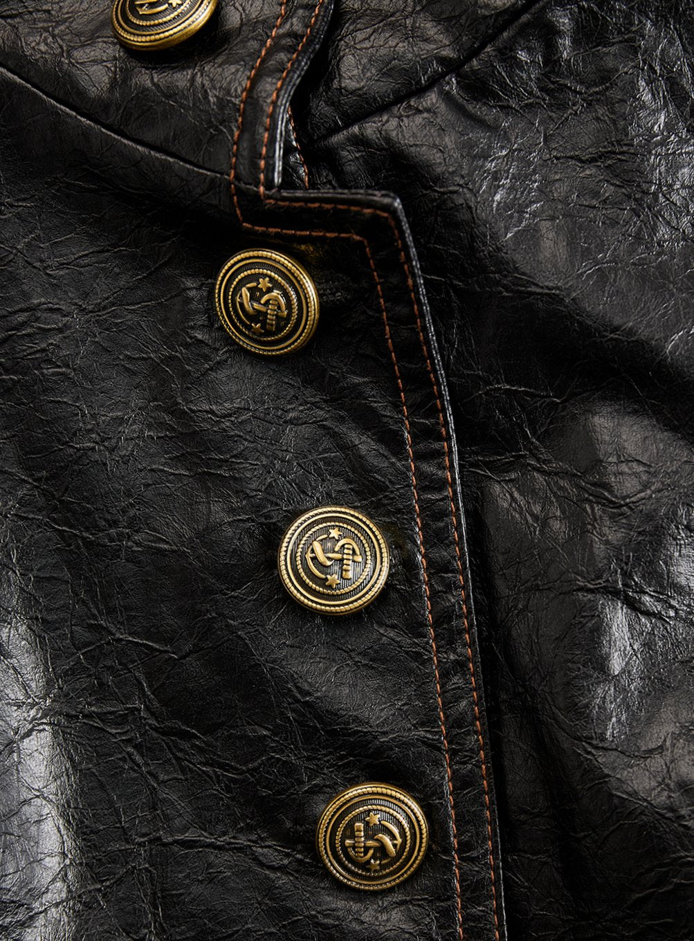 Women's Faux Leather Stand Collar Button-Front Jacket