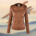 Women's Faux Leather Zip-Up Biker Jacket Ribbed Moto Style - Gold