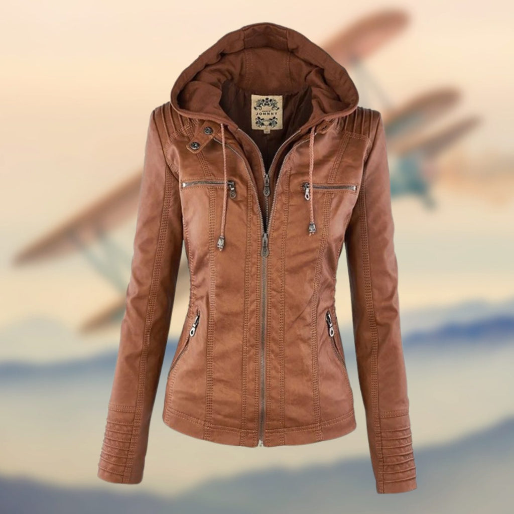 Women's Faux Leather Zip-Up Biker Jacket Ribbed Moto Style