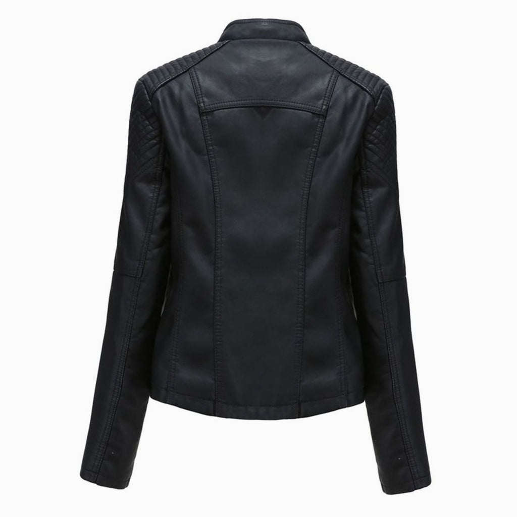 Women's Faux Leather Zipper Front Moto Jacket