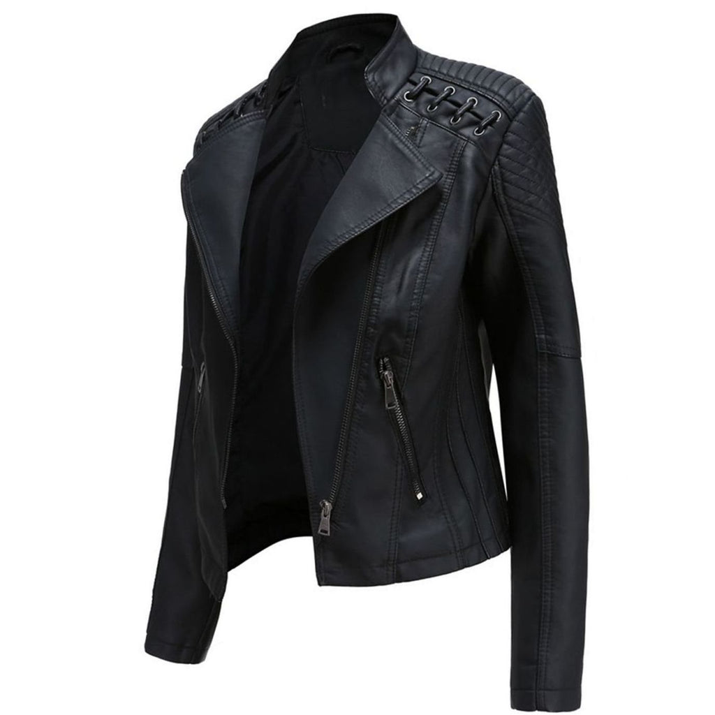 Women's Faux Leather Zipper Front Moto Jacket