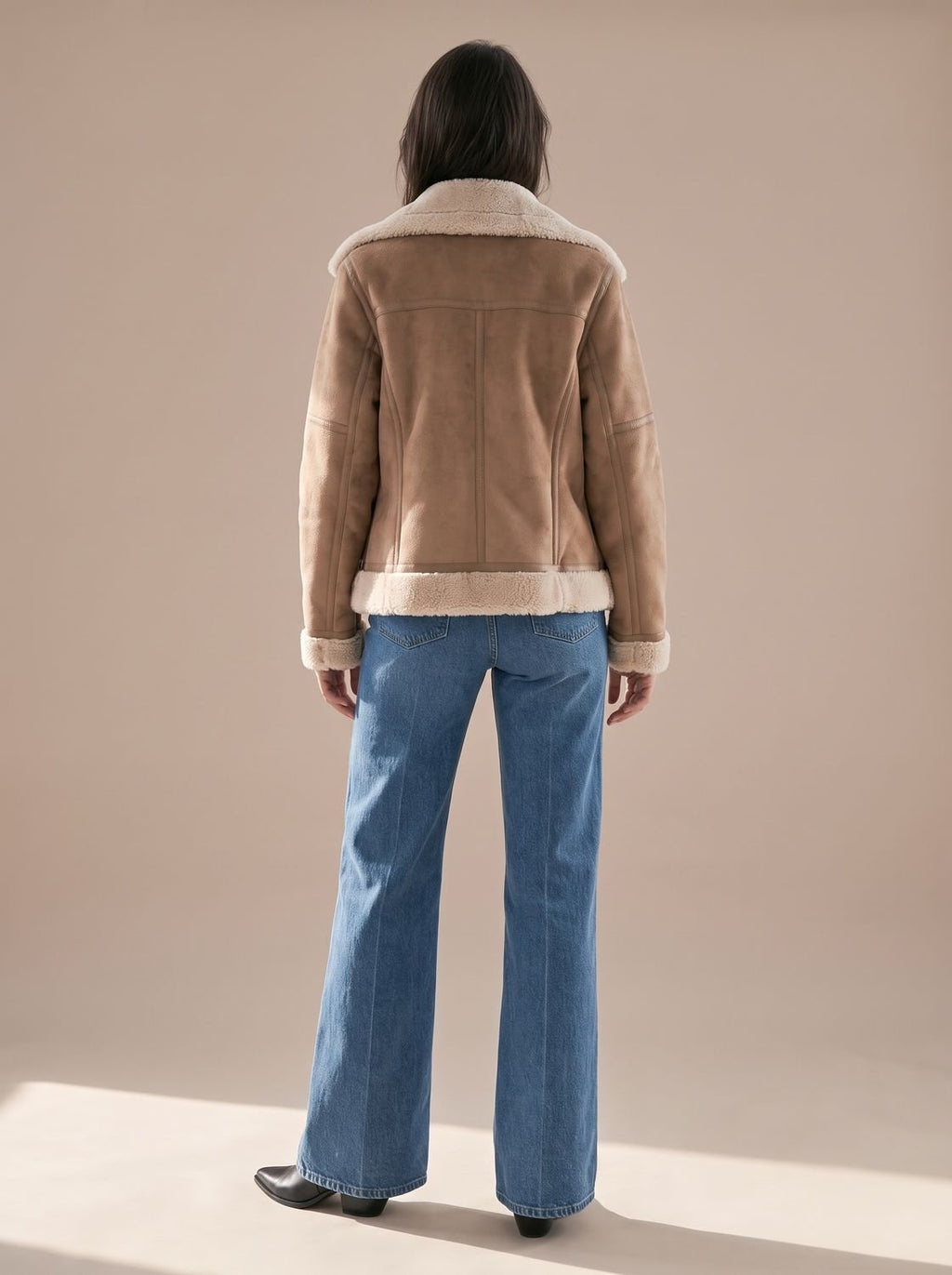 Women's Faux Shearling Aviator Jacket Belted Asymmetric Zip