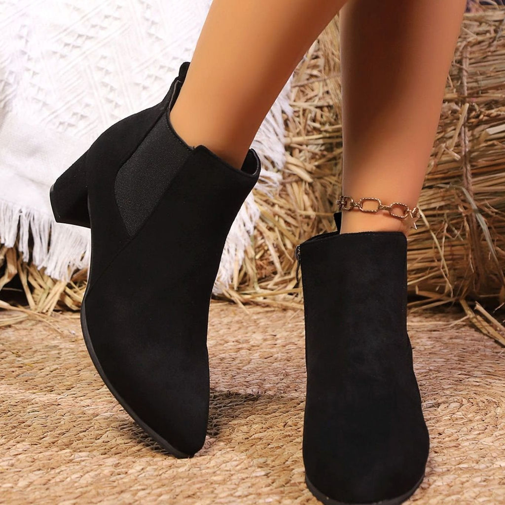 Women's Faux Suede Block Heel Side-Zip Ankle Boots