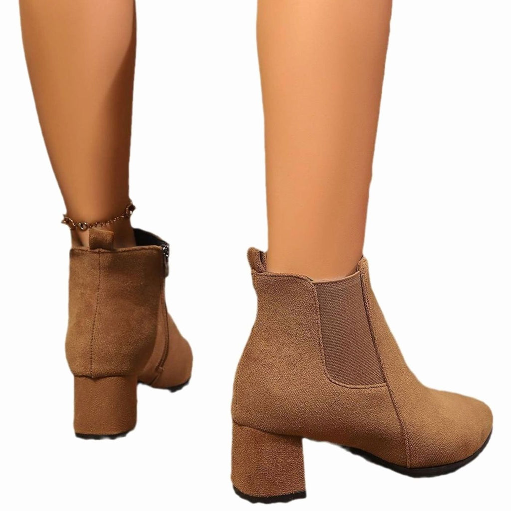 Women's Faux Suede Block Heel Side-Zip Ankle Boots